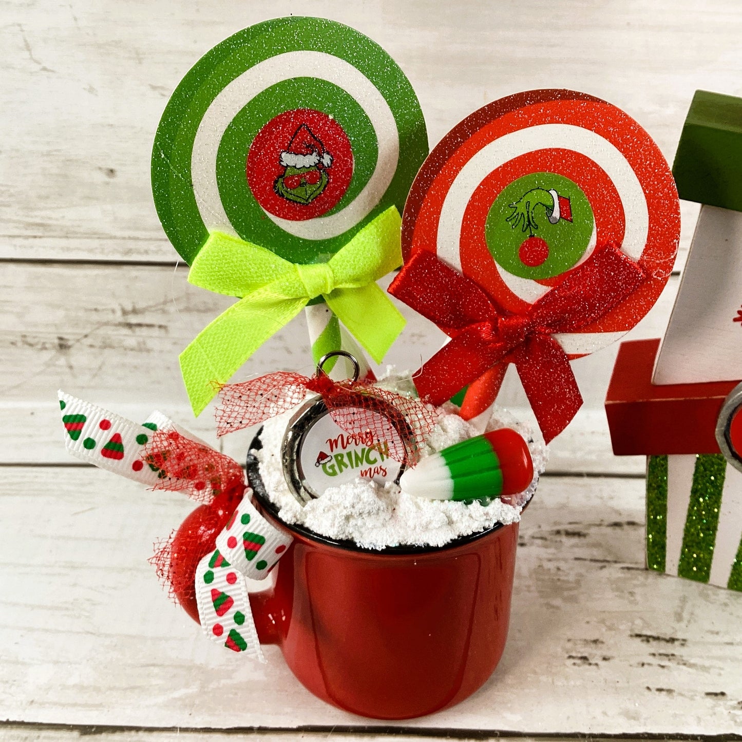 AGD Christmas Decor - Whimsy Red White Green Latte Cup Stacking Gifts 2pc