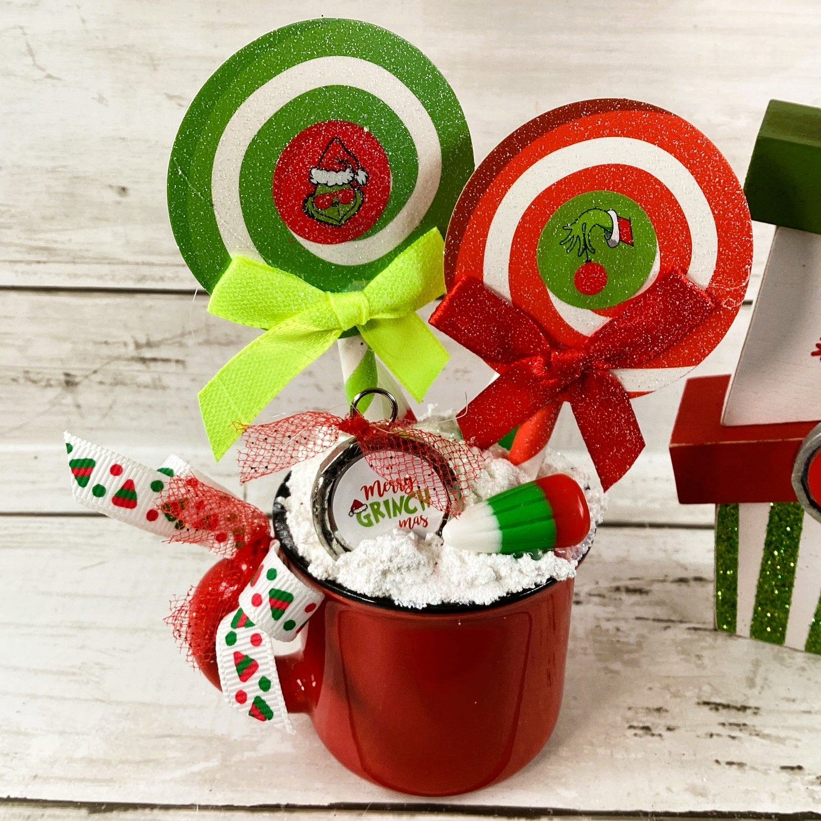 AGD Christmas Decor - Whimsy Red White Green Latte Cup Stacking Gifts 2pc