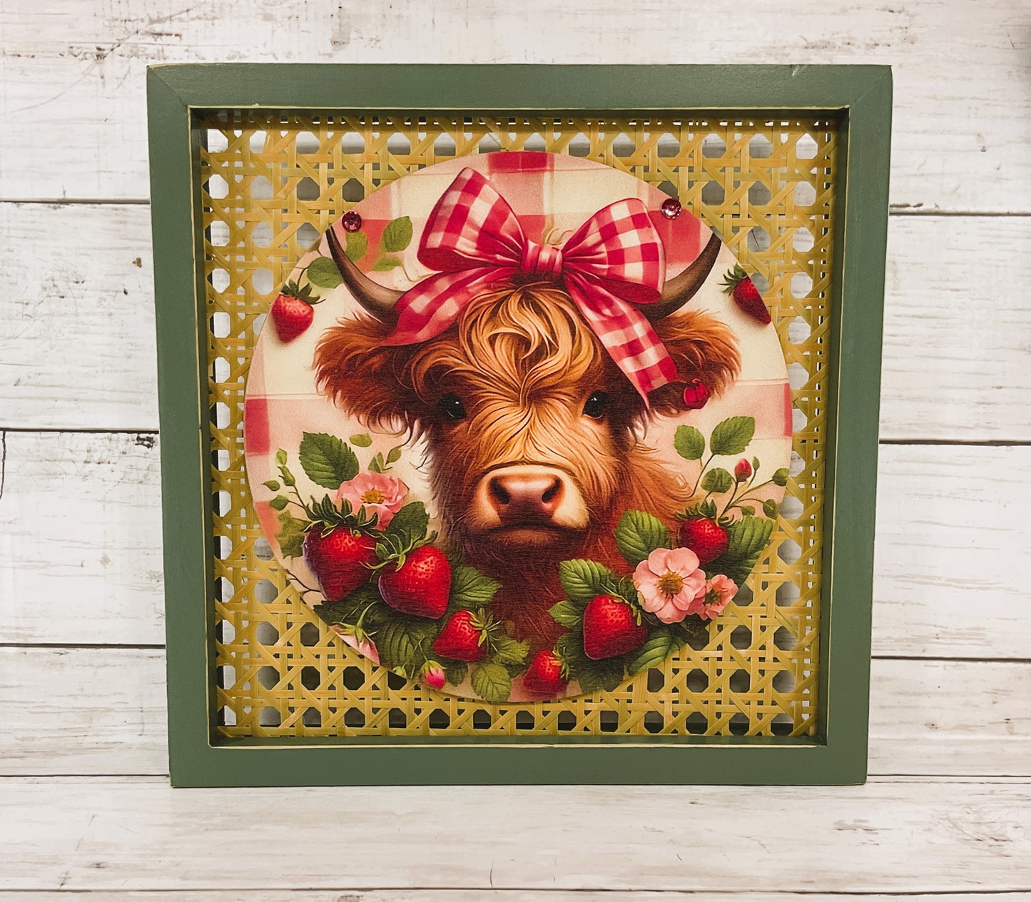 AGD Spring Decor - Strawberry Fields Highland Cow Box Sitter Sign