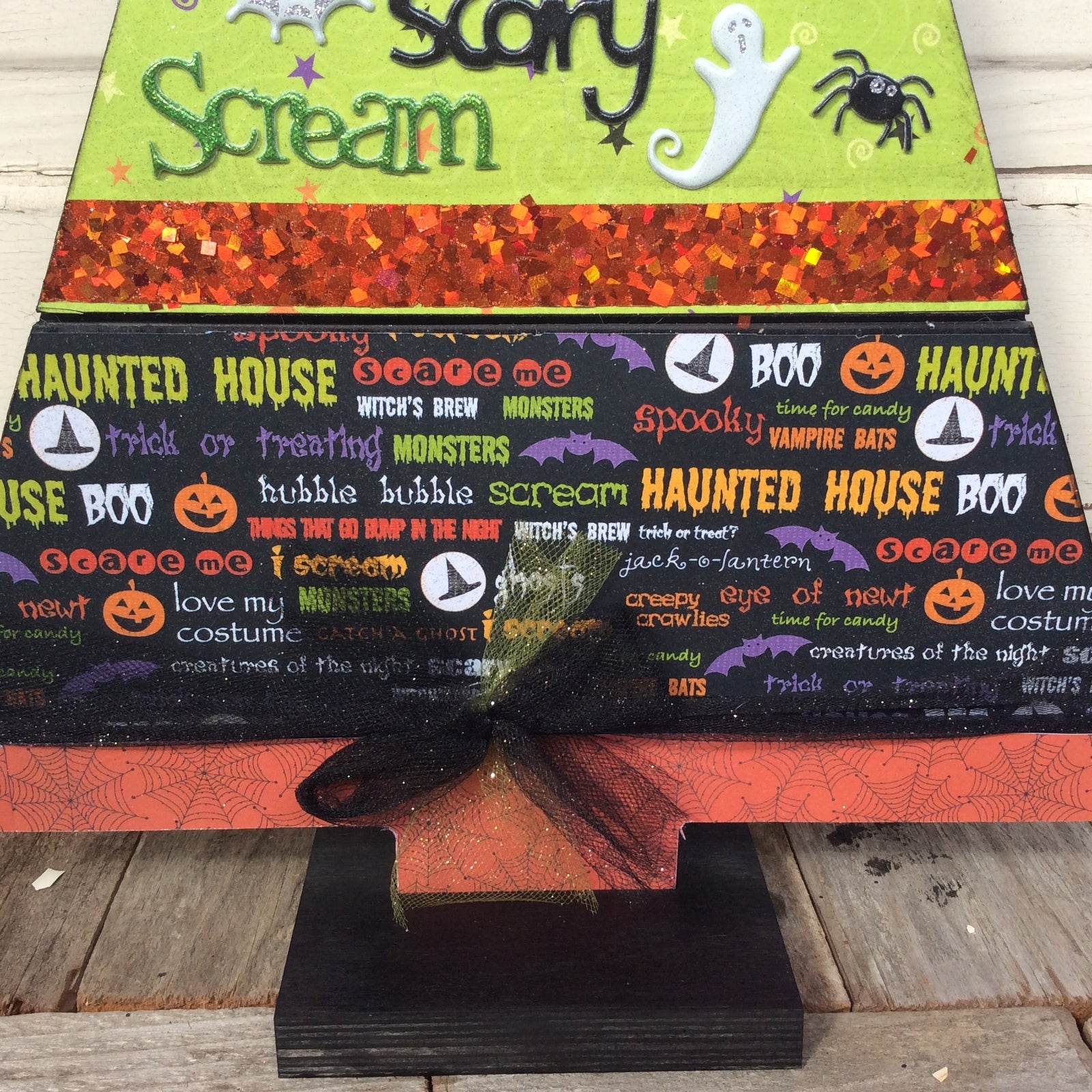 AGD Halloween Decor - Ghost Black Wood Slat Table Top Tree