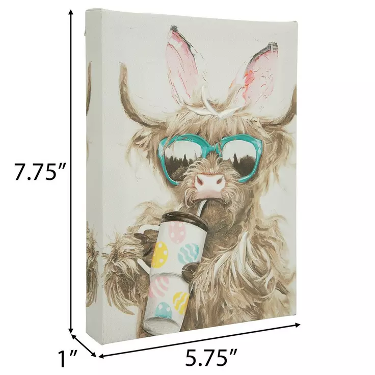 HL Easter Decor - Highland Cow Bunny Ears Canvas Wall Decor
