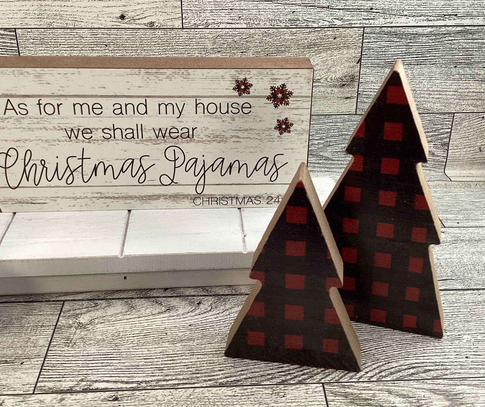 AGD Christmas Decor - Dog Pajamas Plaid Wood Tree Sled Display 6pc