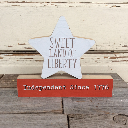 AGD Fall Decor - Sweet Land of Liberty Star Chunky Wood 2pc Set