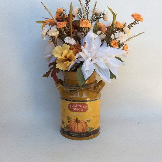 AGD Fall Decor - Pumpkin Spice Milk Can Filled Artificial Floral Display