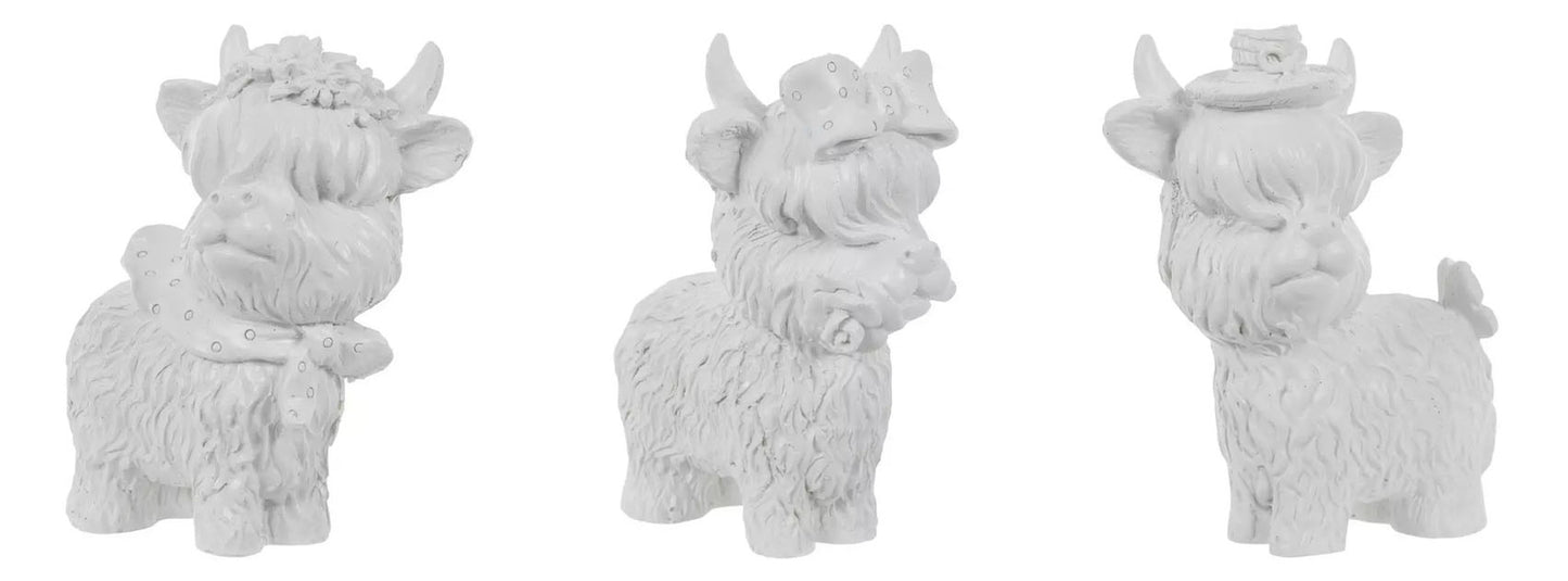 HL Craft Supply - DIY Unfinished Adorable Resin Highland Cows 3pc Set