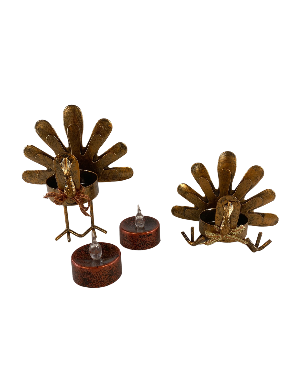 AGD Fall Decor - Copper Tone Metal Turkey Tealight Holder 2pc Set