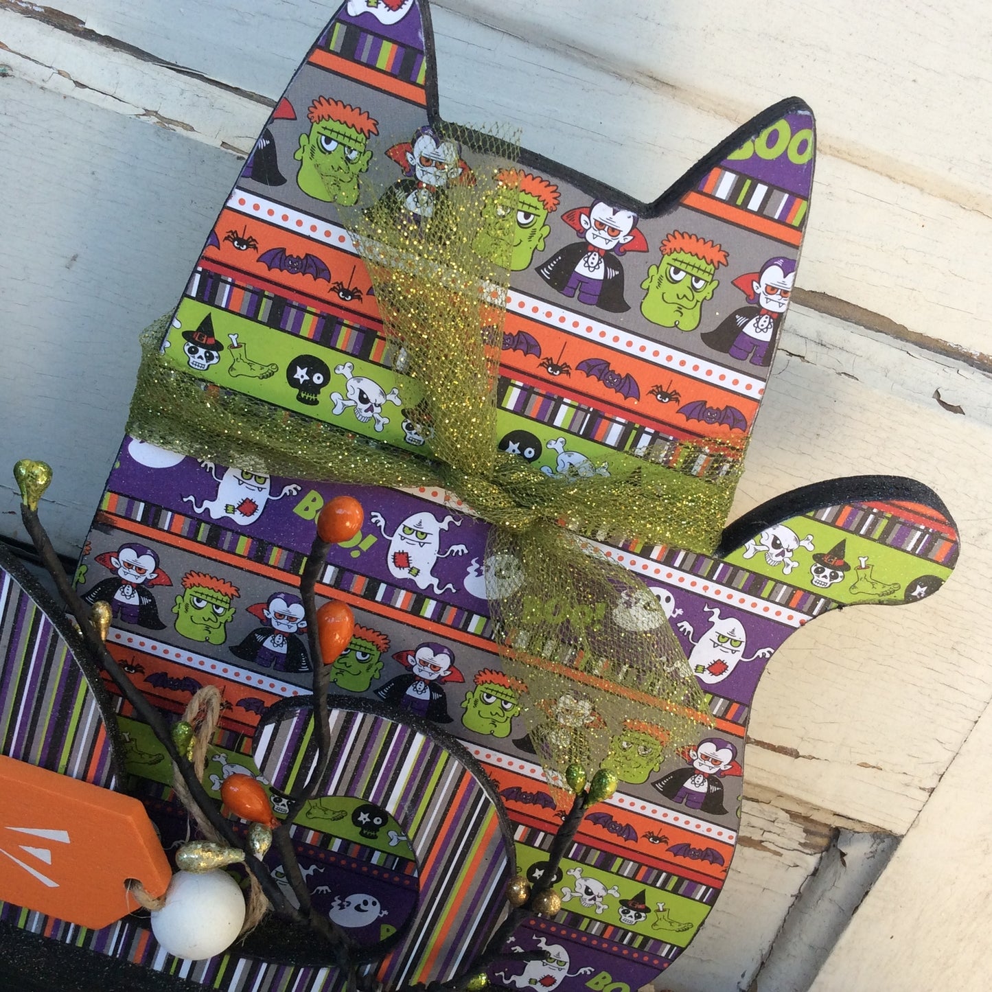 AGD Halloween Decor - Modern Prim Wood Trio Cat Tabletop Decor