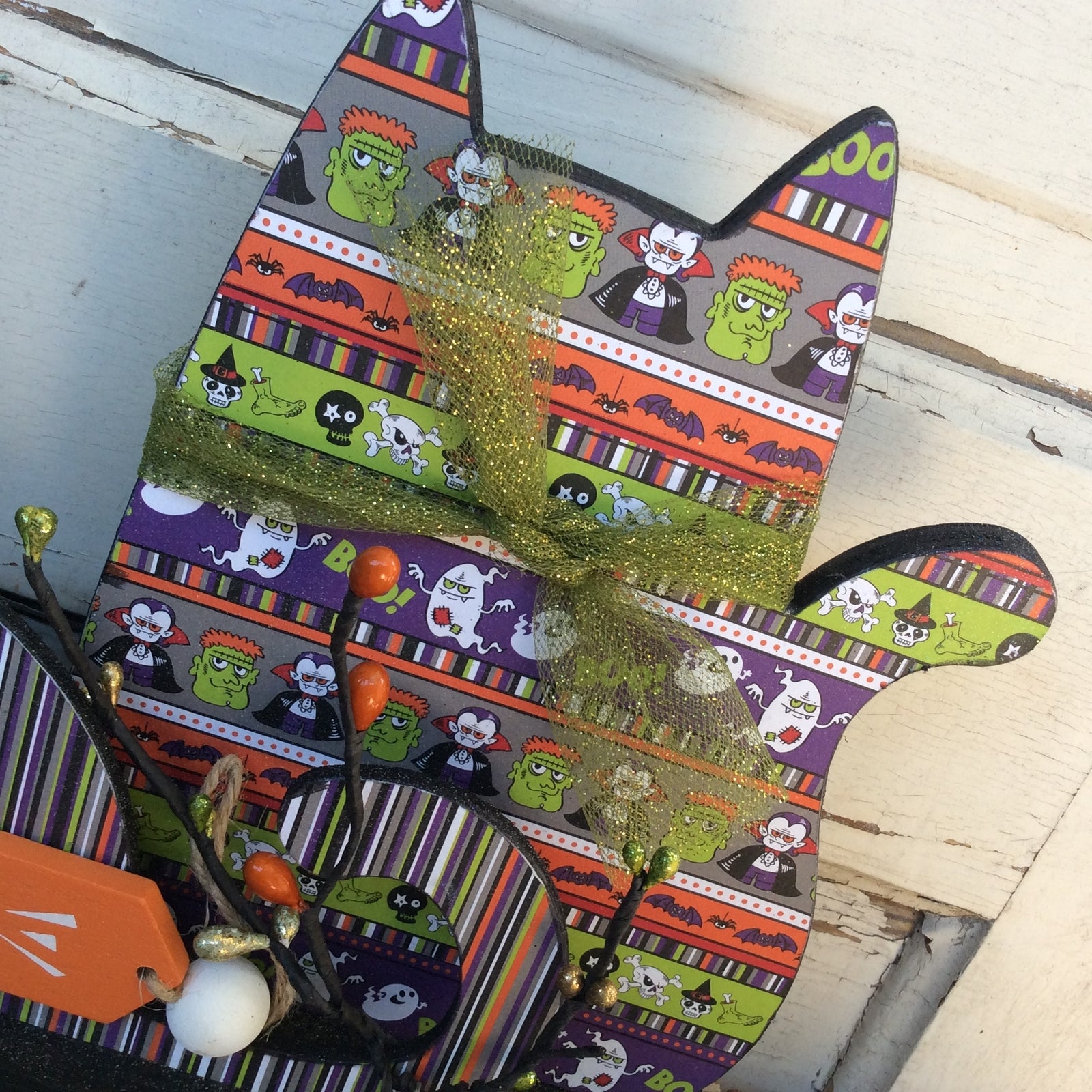 AGD Halloween Decor - Modern Prim Wood Trio Cat Tabletop Decor