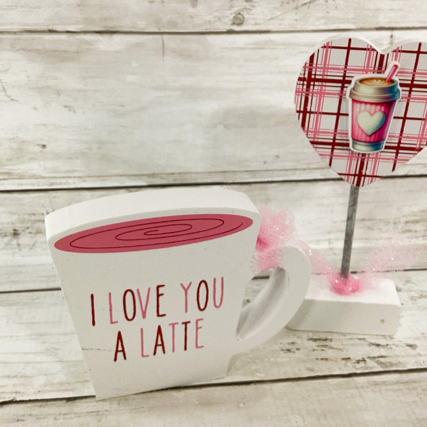 Valentines Decor - White Pink Be Mine Love Latte Coffee Cup Tier Tray 2pc
