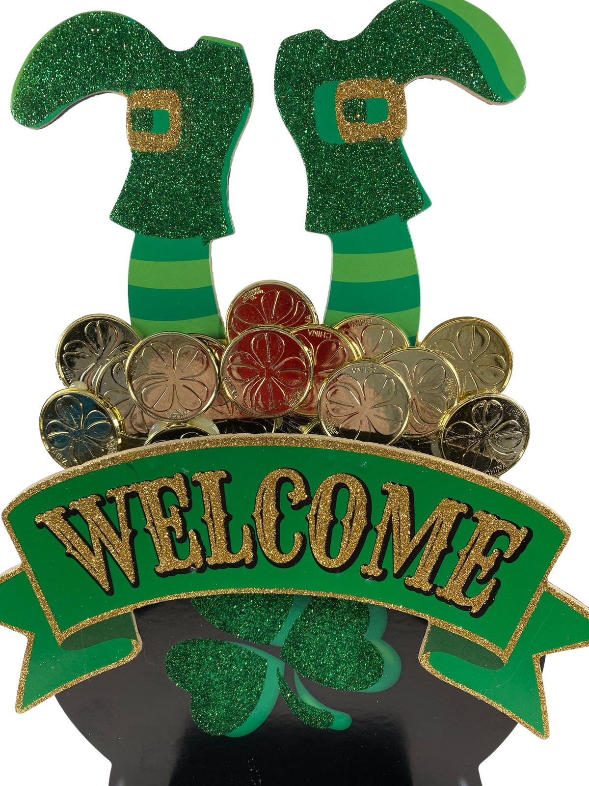 AGD Saint Patrick's Day Decor - Welcome Leprechaun Pot of Gold Tabletop Sitter