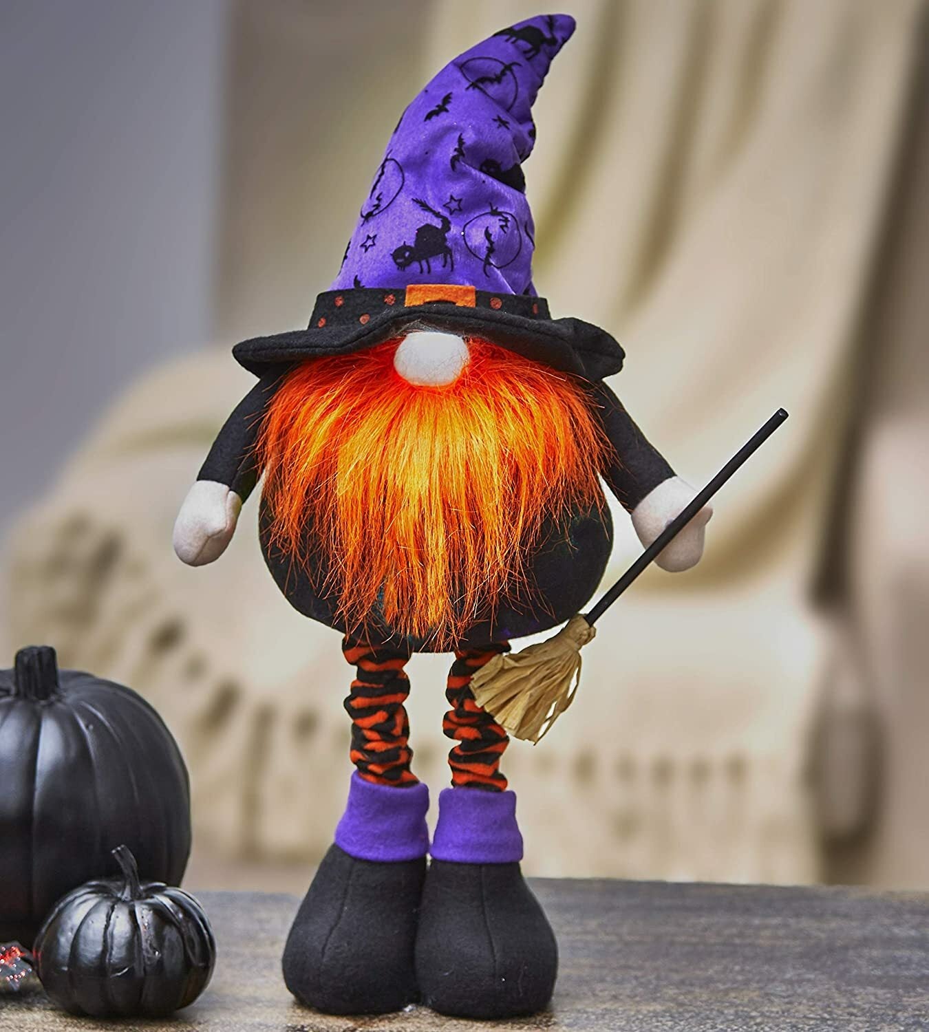 LC Halloween Decor - Lighted Large Standing Witch Gnome Plush Greeter