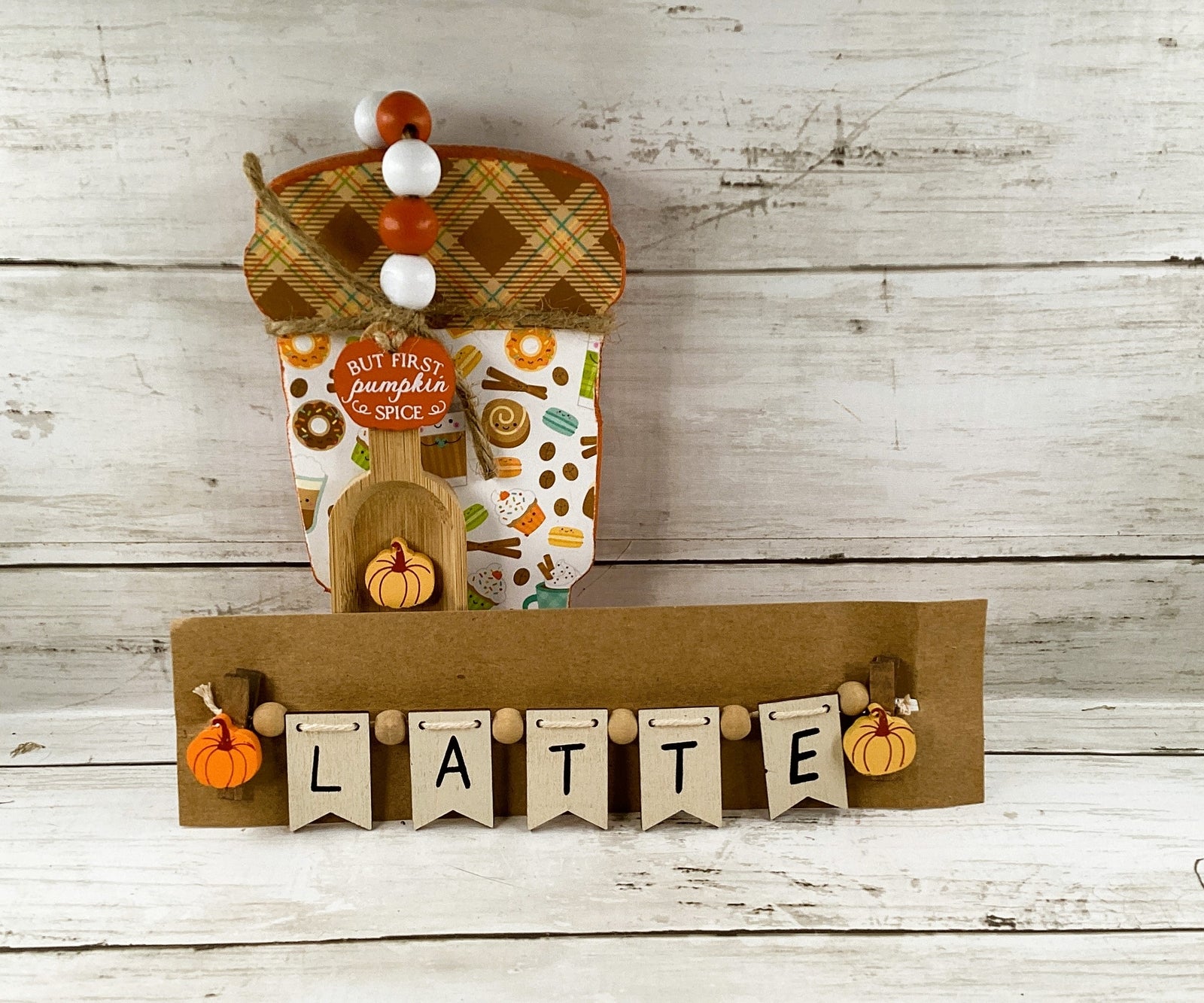 AGD Fall Decor - Chunky Wood Pumpkin Spice Cup Latte Mini Garland 2pc Set