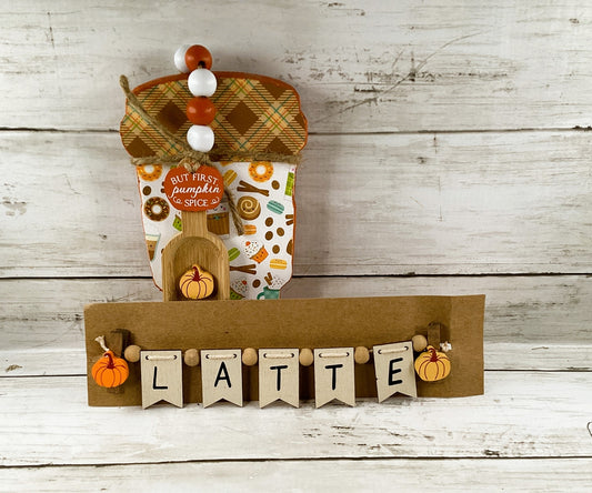 AGD Fall Decor - Chunky Wood Pumpkin Spice Cup Latte Mini Garland 2pc Set