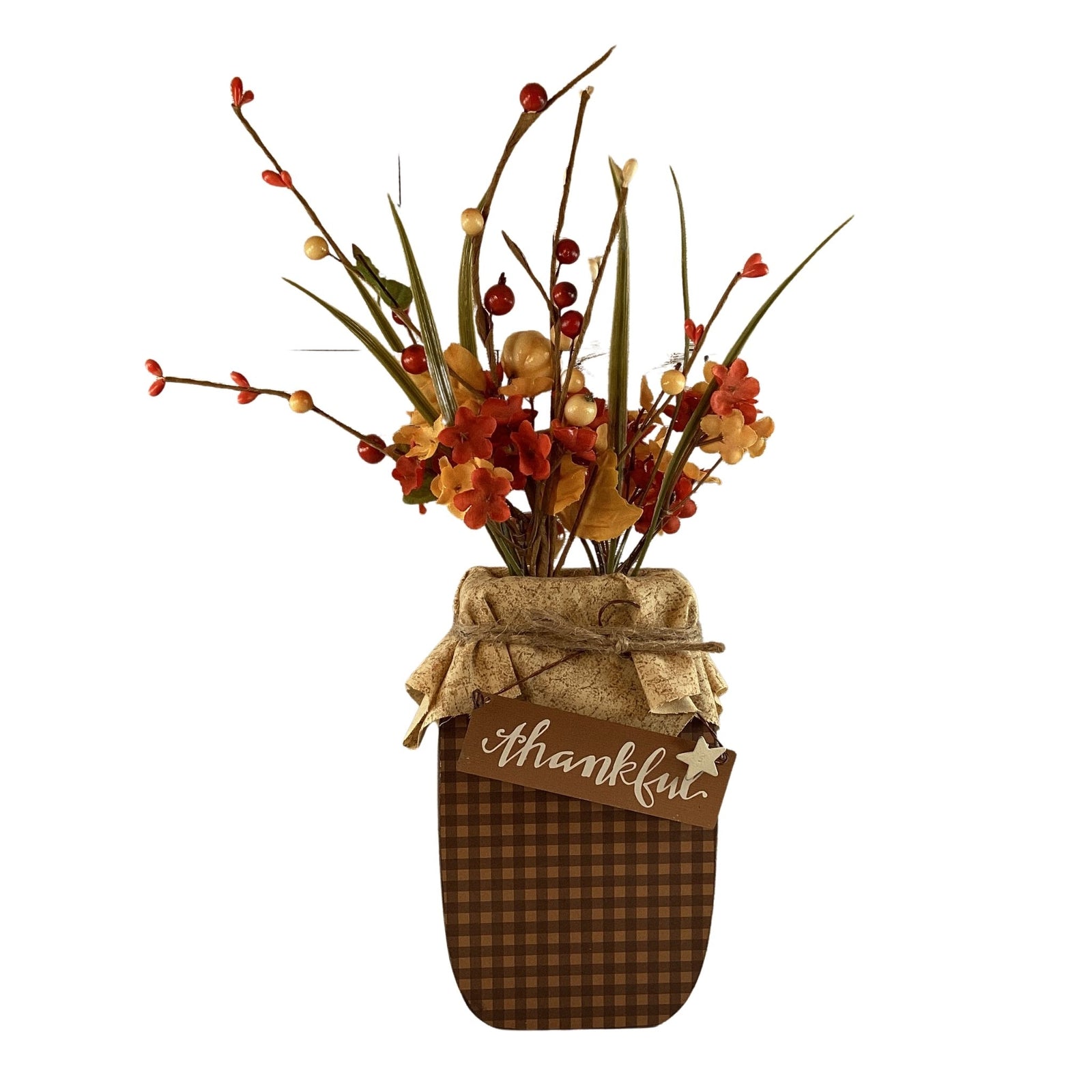 AGD Fall Decor - Autumn Grateful Thankful Floral Wood Mason Jar Display