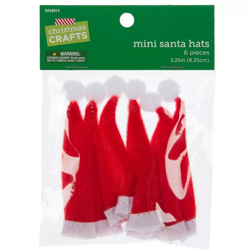 HL Christmas Craft Supply - Mini Felt Santa Doll Hats 3.25-inch 5pc Set