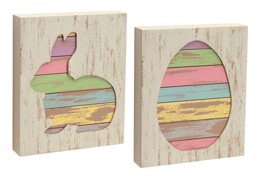 Melrose Easter Decor - Ombre Bunny Egg Cutout Slat Pallet Wood Box 2Pc Set