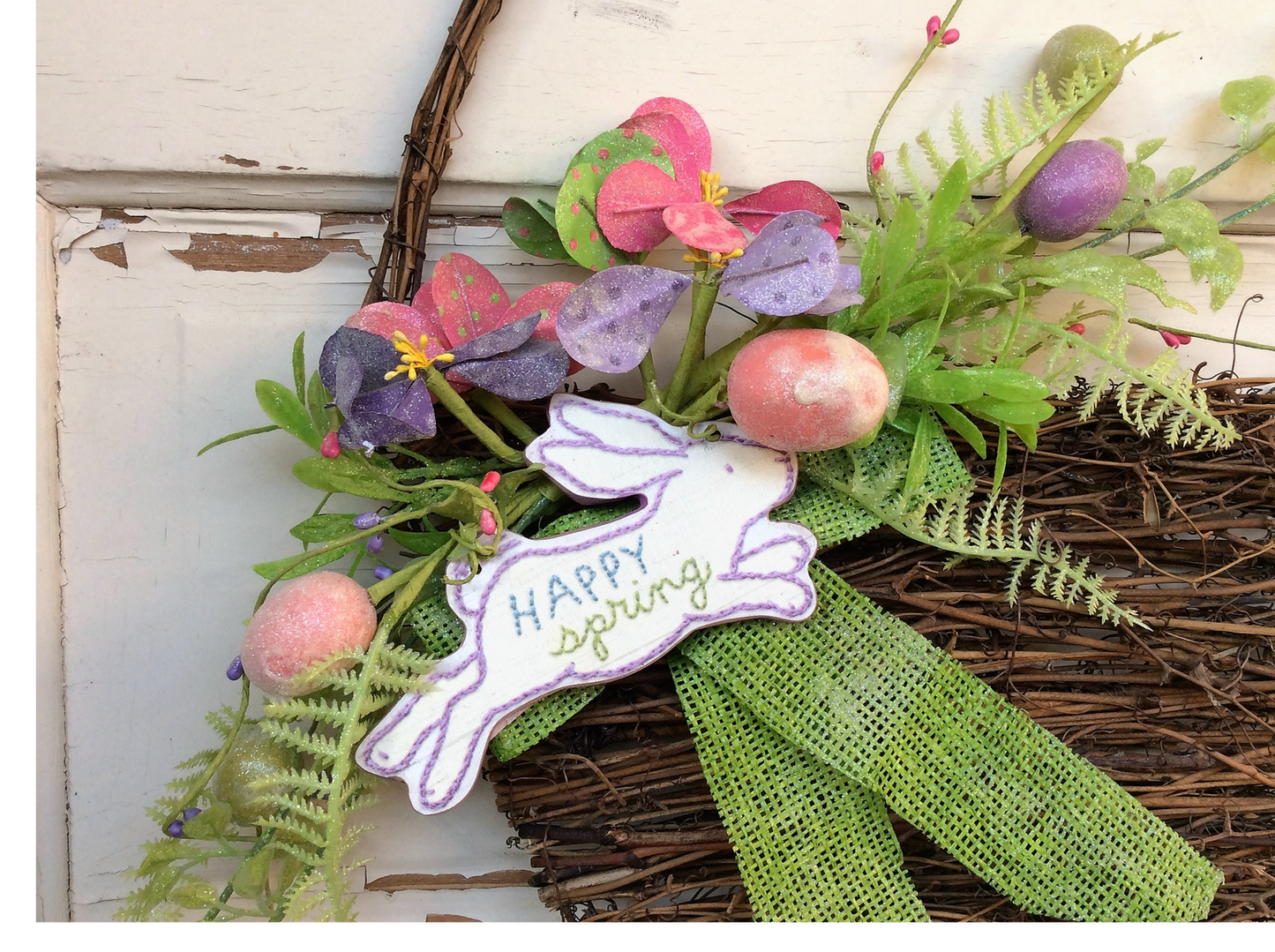 AGD Spring Easter Decor – Happy Spring Grapevine Basket Wreath