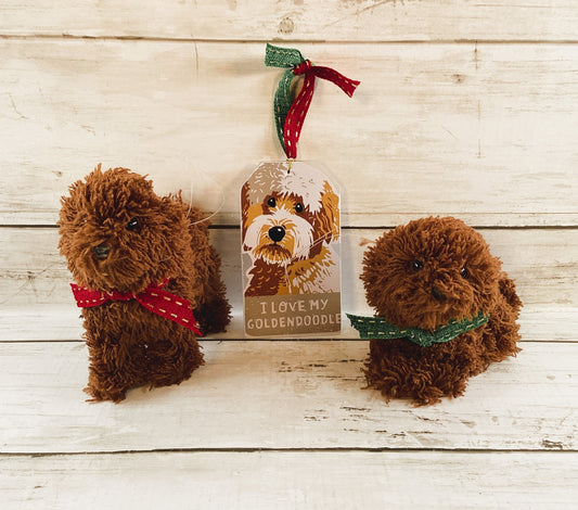 Christmas Decor - Golden Doodle Brown Dog Ornaments