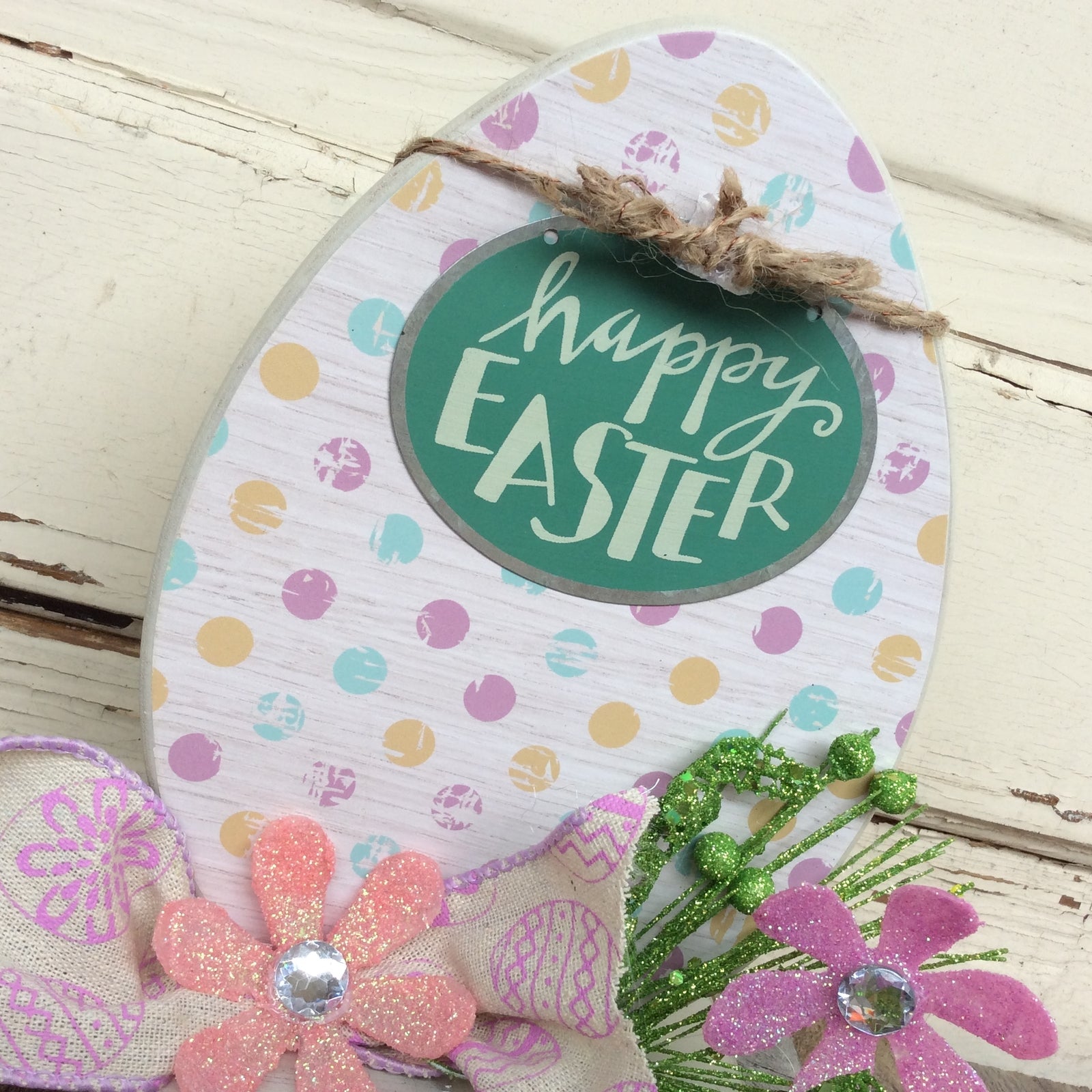 AGD Easter Decor - Glitter Floral Happy Easter Egg Display