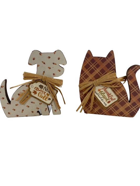 AGD Fall Decor - Nuts About Fall Blessed Wood Cat Dog 2pc Set