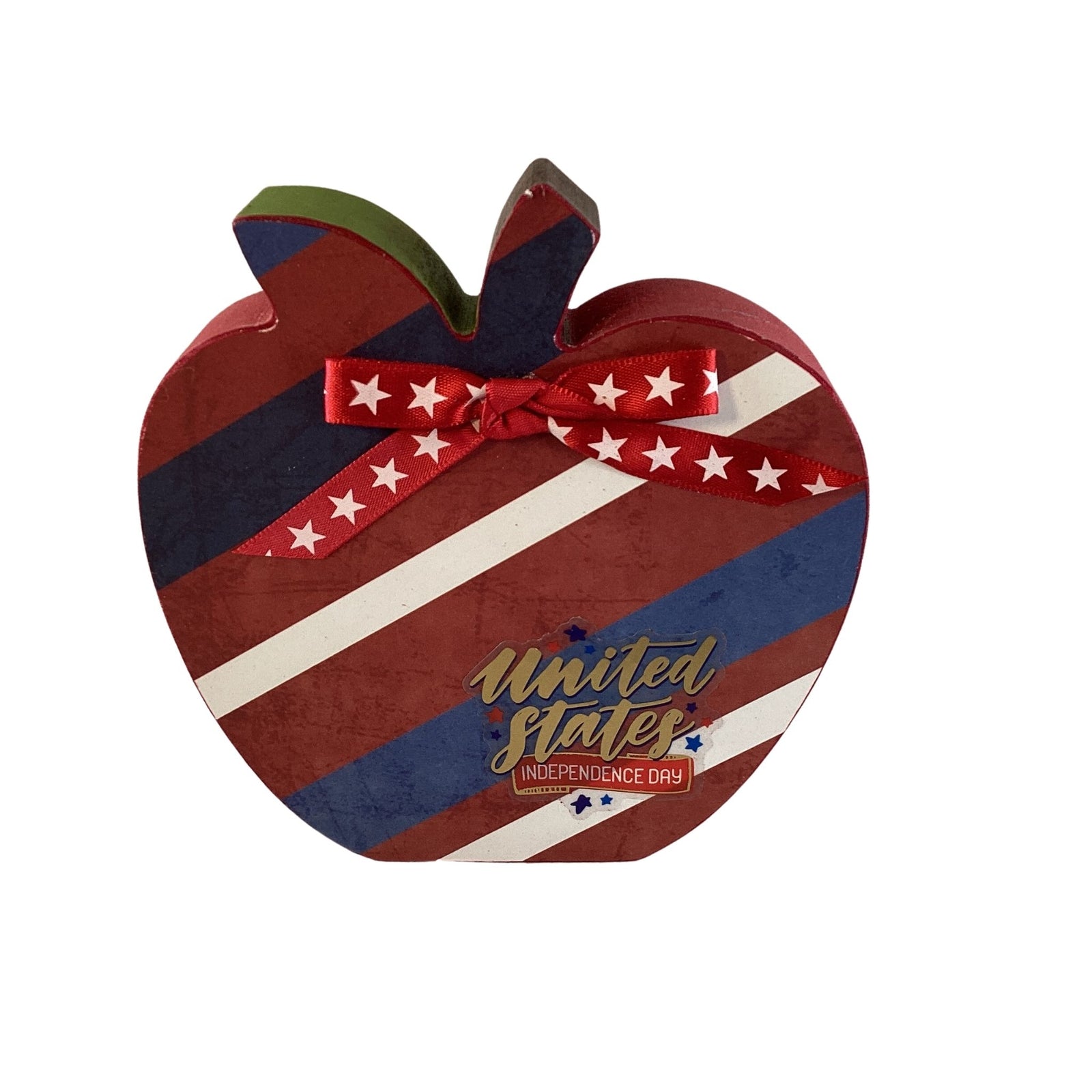 AGD Patriotic Decor - July 4th Red White Blue Chunky Wood Apple Sitter