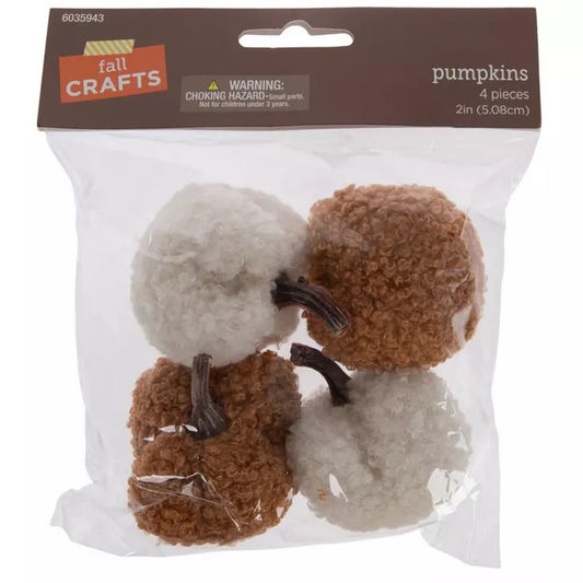 HL Fall Decor - White Tan Chenille Mini Pumpkins 4pc Set