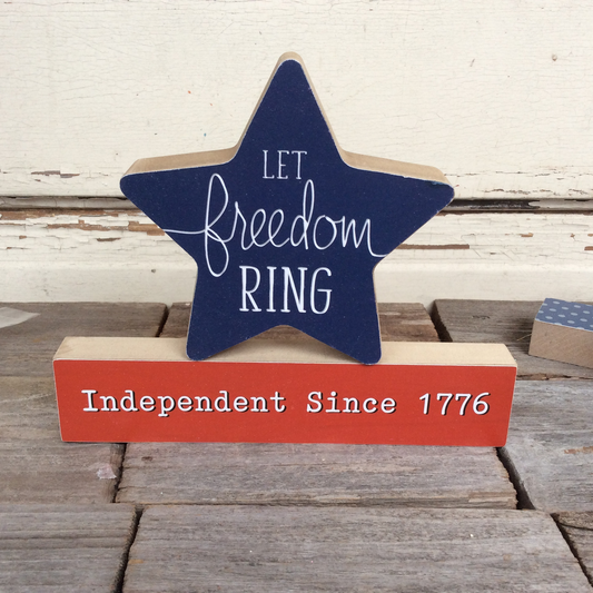 AGD Fall Decor - Let Freedom Ring Star Chunky Wood 2pc Set