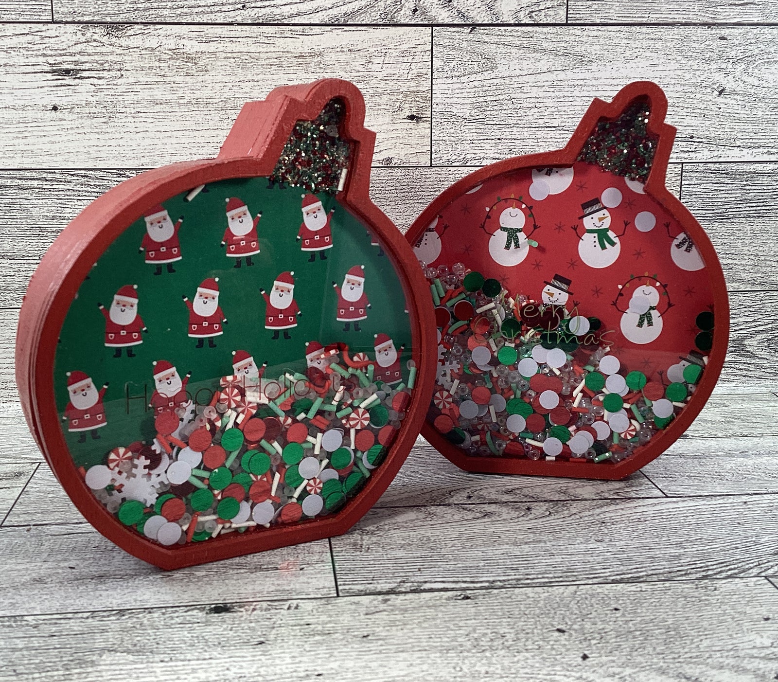 Christmas Decor -  Ornament Bulbs Chunky Wood Shaker Sitters 2pc Set