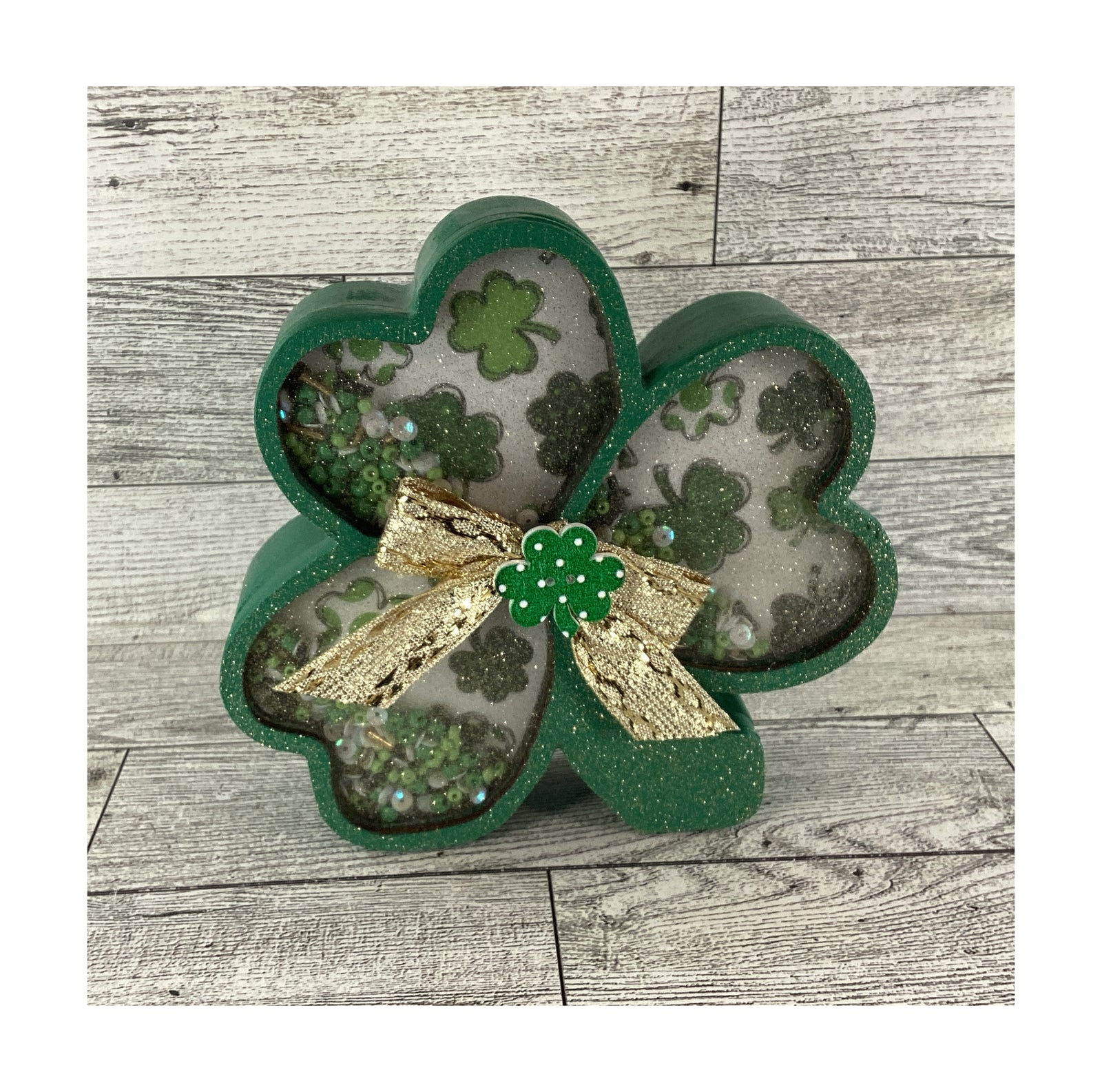 AGD Saint Patrick Decor - Irish Shamrock Chunky Wood Shaker Sitter