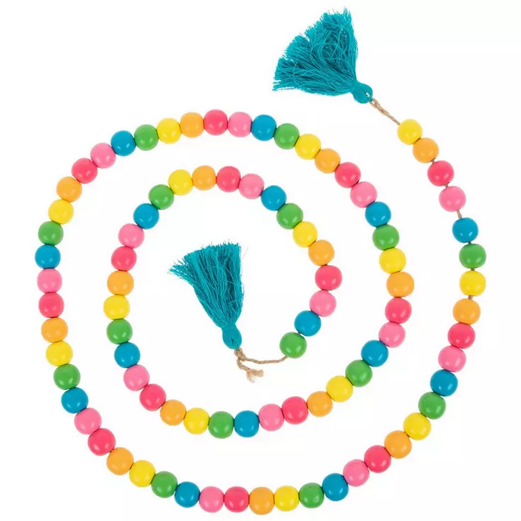 HL Easter Spring Decor - Bright Wood Bead Beaded Tassel Garland 6ft