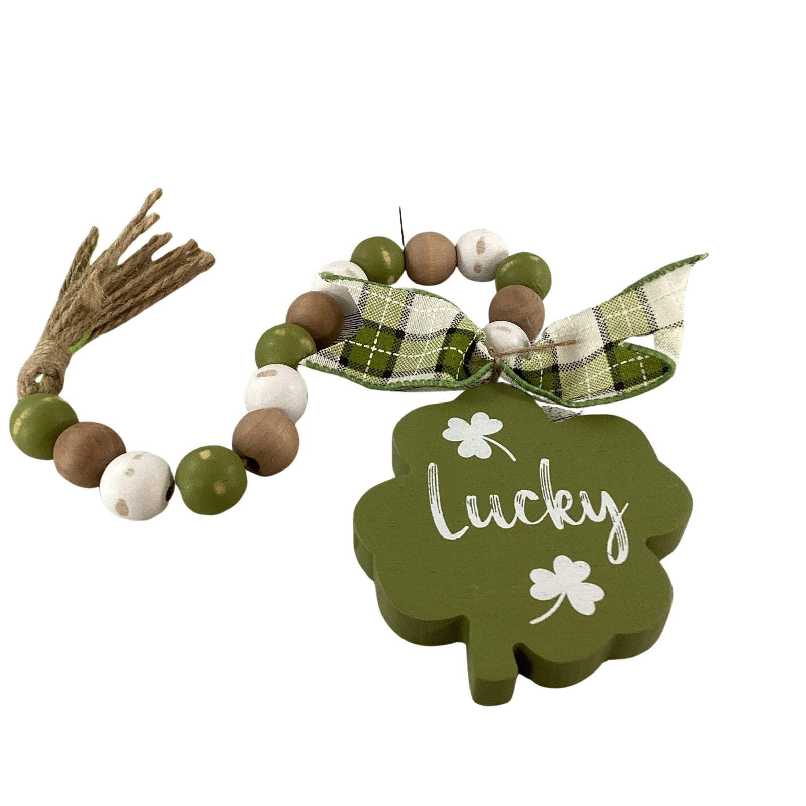 AGD St Patrick's Decor  – Wood Bead and Shamrock Garlands 2pc Set