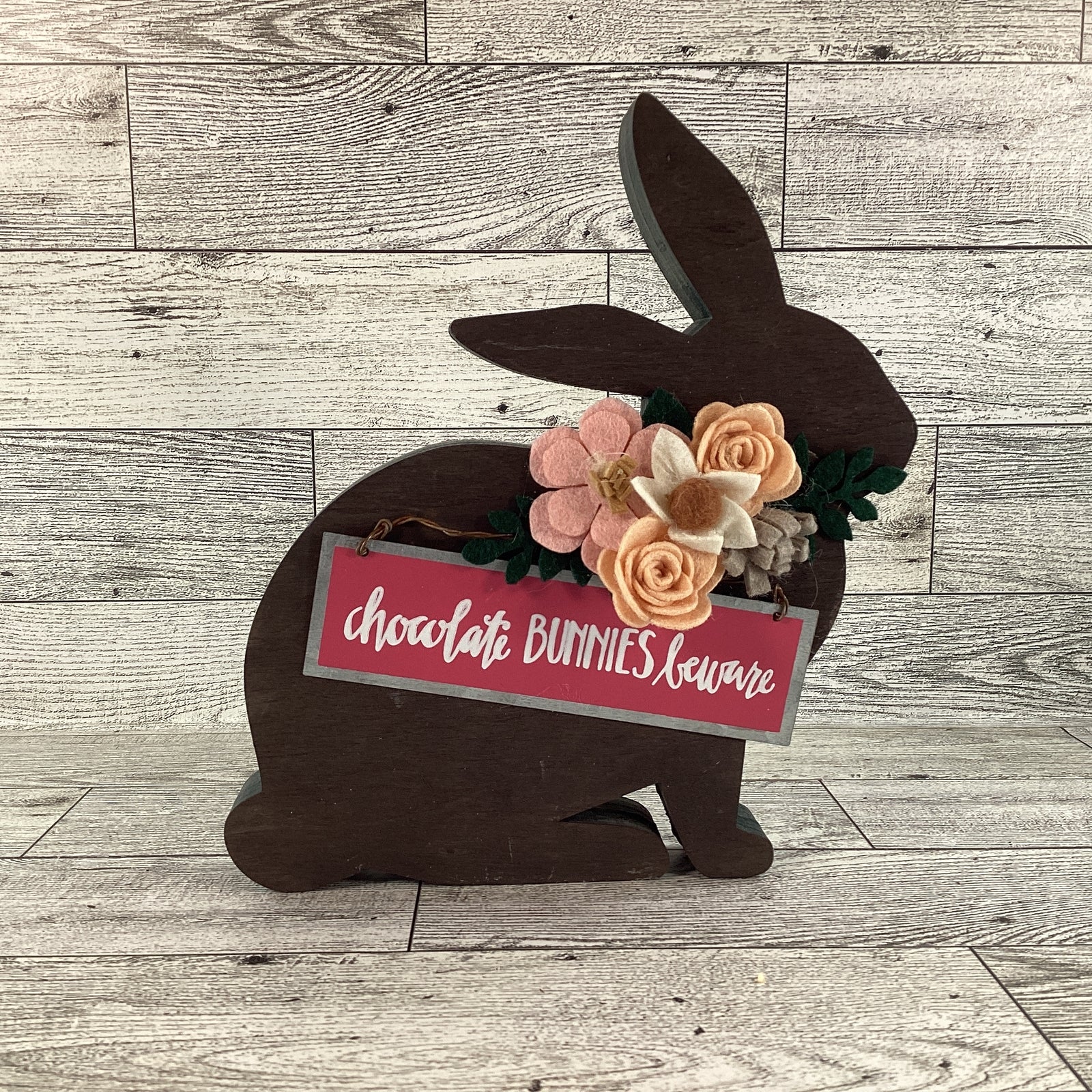 AGD Easter Decor - MDF Chunky Chocolate Bunny Beware Sitter