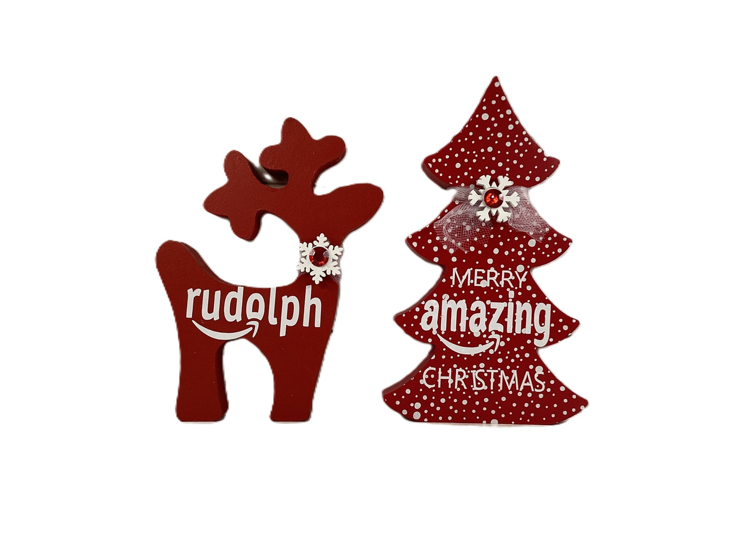 AGD Christmas Decor -  Red White Amazing Tree Rudolph Reindeer 2pc