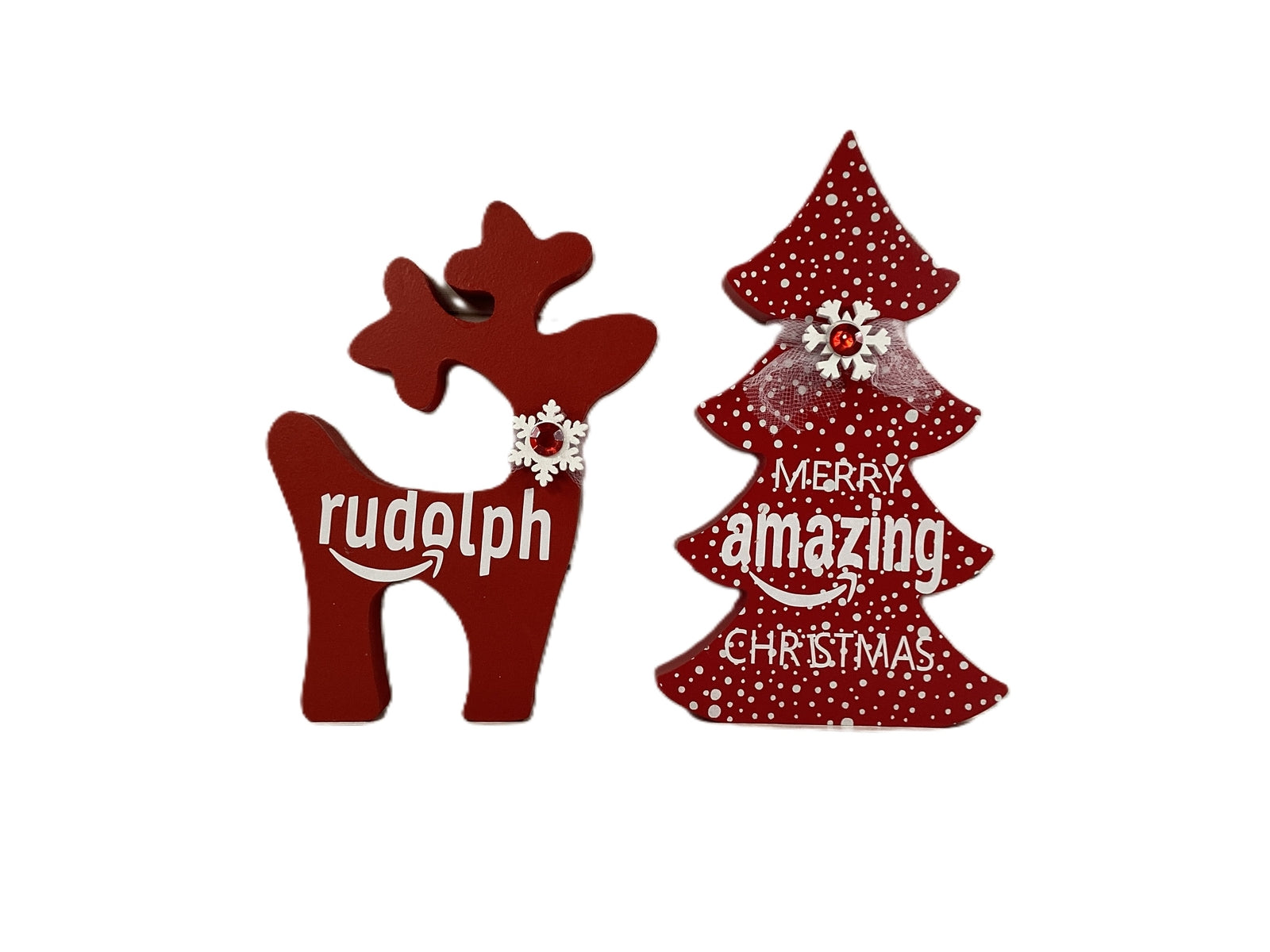 AGD Christmas Decor -  Red White Amazing Tree Rudolph Reindeer 2pc