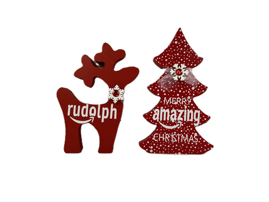 AGD Christmas Decor -  Red White Amazing Tree Rudolph Reindeer 2pc