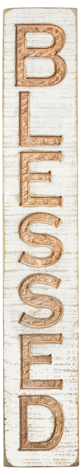 PBK Fall Autumn Decor - BLESSED Long Carved Wood Sign