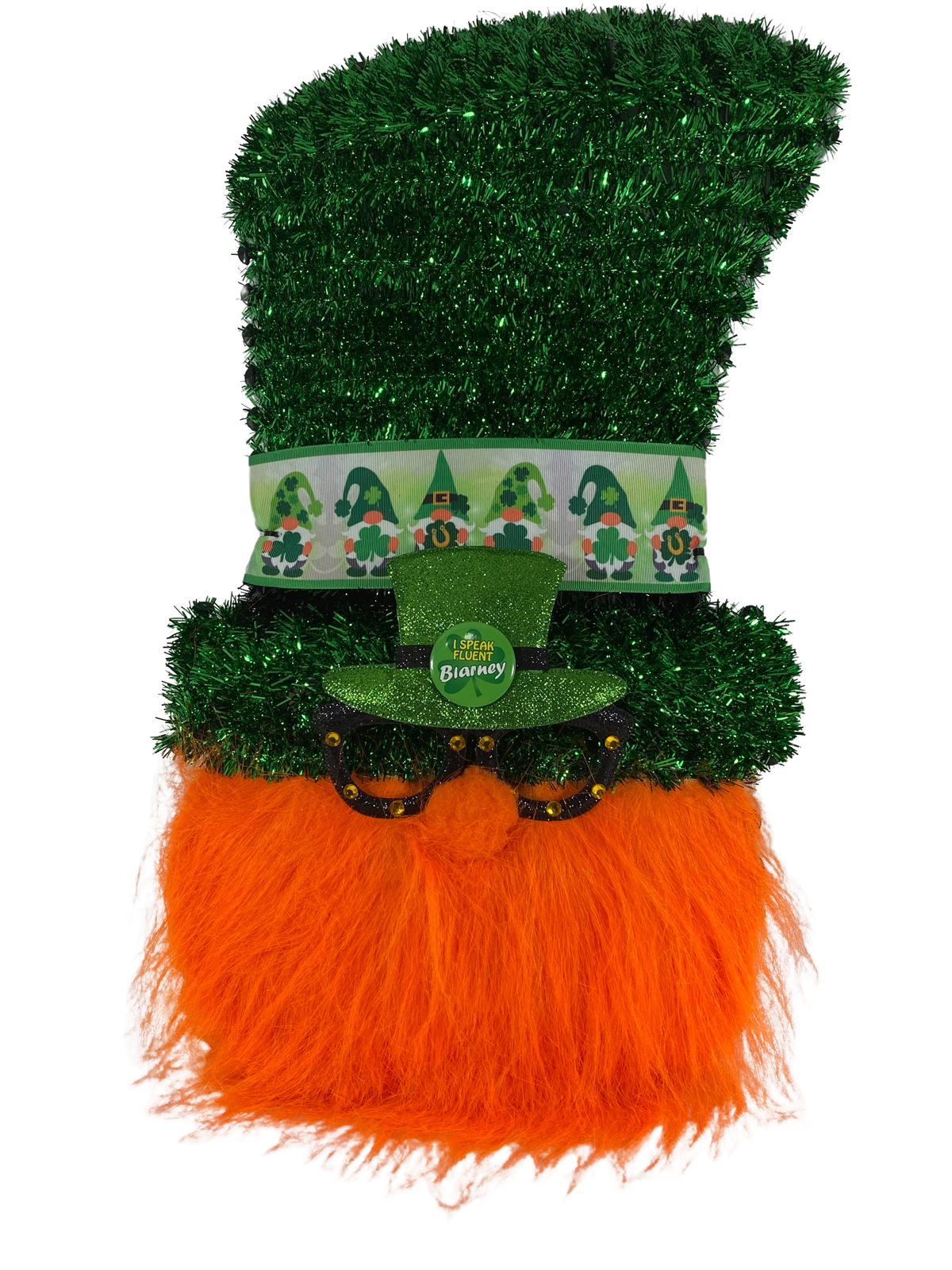 AGD St Patrick Decor - Large Tinsel Leprechaun Bearded Gnome Wreath