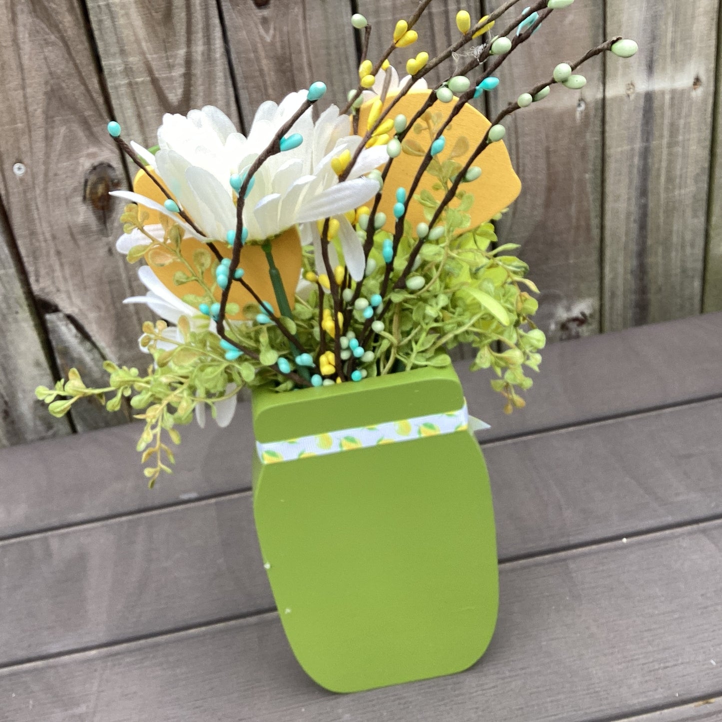 AGD Spring Decor - Summer Lemon Theme Floral Wood Mason Jar Display