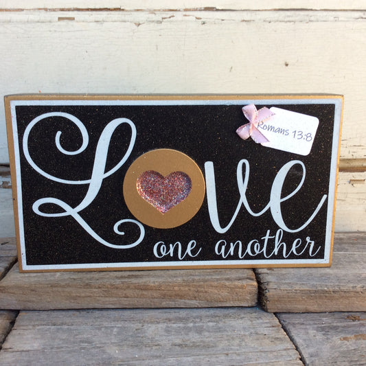 AGD Valentines Decor - Pink Silver Heart Love One Another Romans 13:8