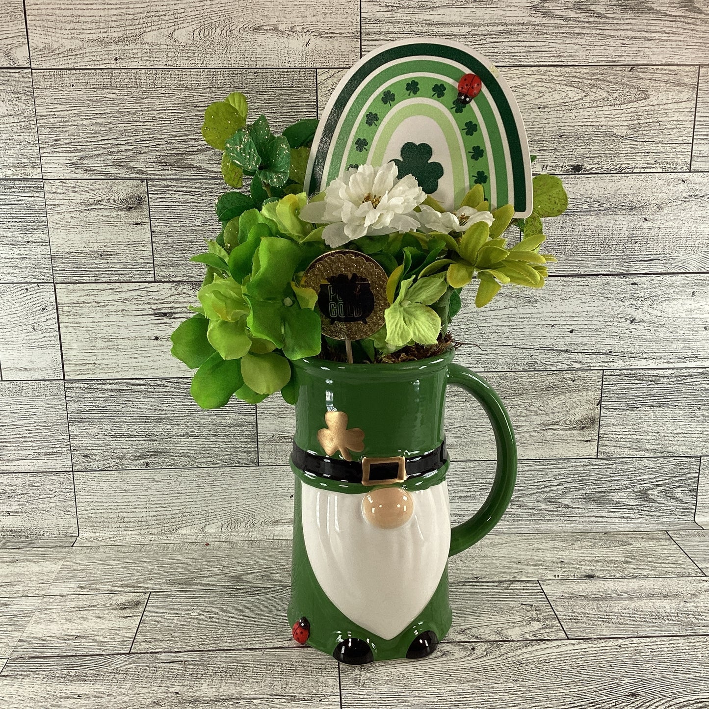 AGD Saint Patrick's Decor  – Irish Gnome Coffee Mug Floral Display