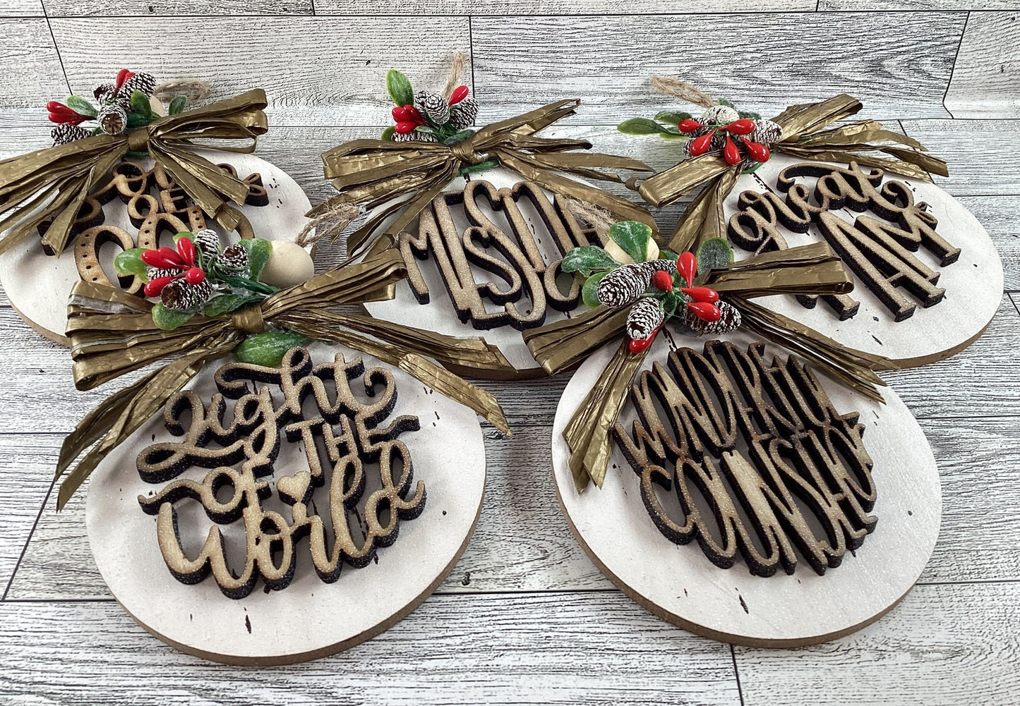 AGD Christmas Decor -  Names of God Advent Layered Wood Ornaments 12pc