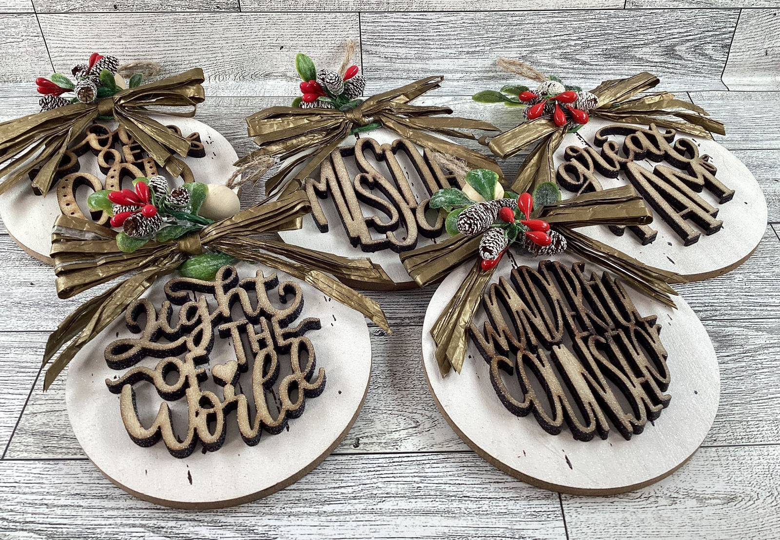 AGD Christmas Decor -  Names of God Advent Layered Wood Ornaments 12pc