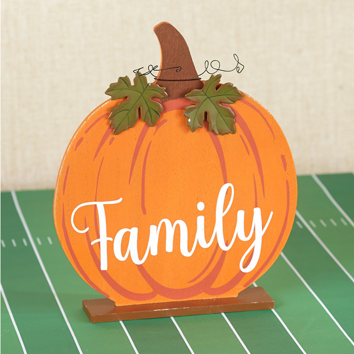 LC Fall Decor - Wood Tabletop Family Orange Pumpkin 12inch