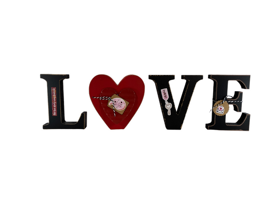 Valentines Decor - Chunky Wood Heart Love Letter Word Tabletop Display
