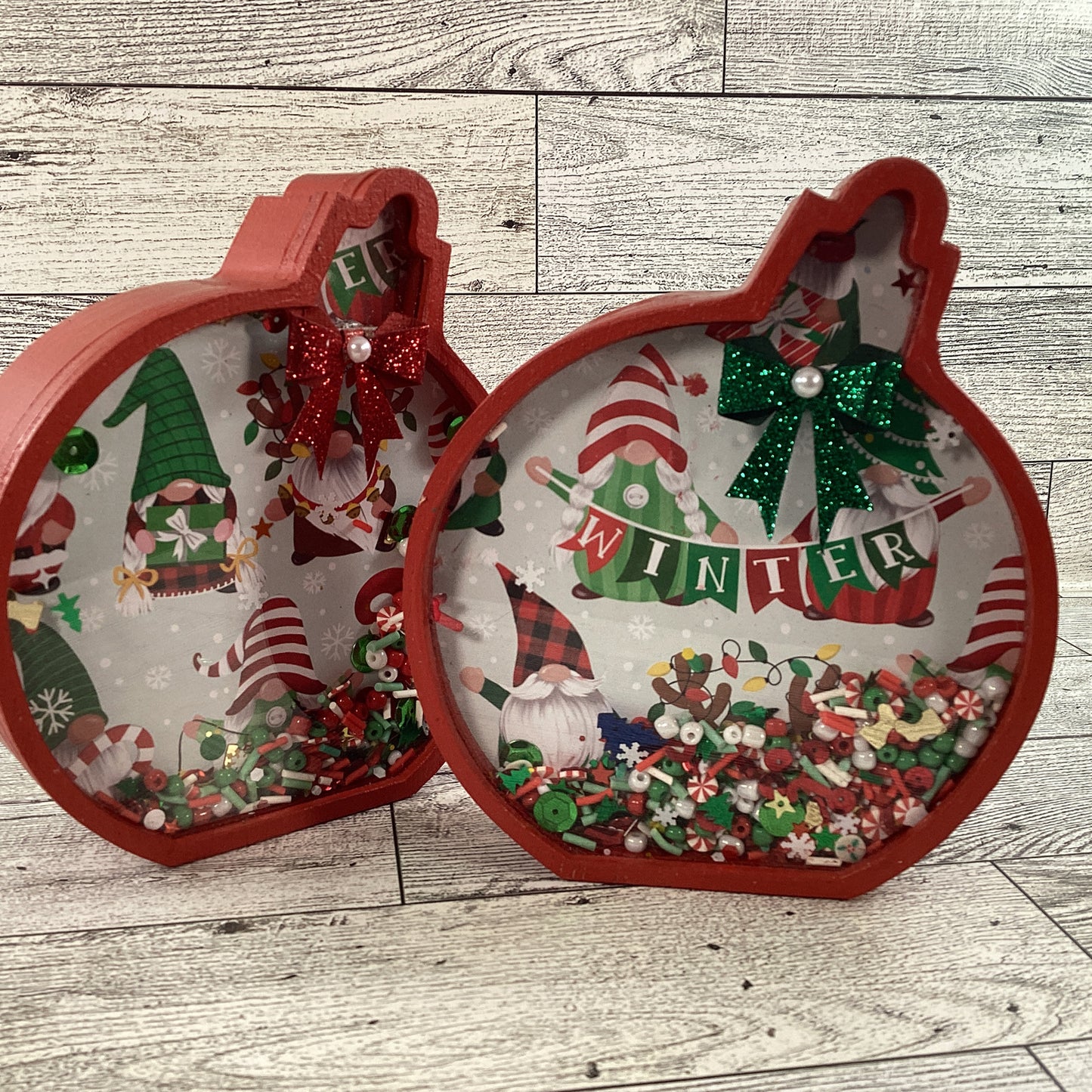 Christmas Decor -  Ornament Bulbs Chunky Wood Shaker Sitters 2pc Set