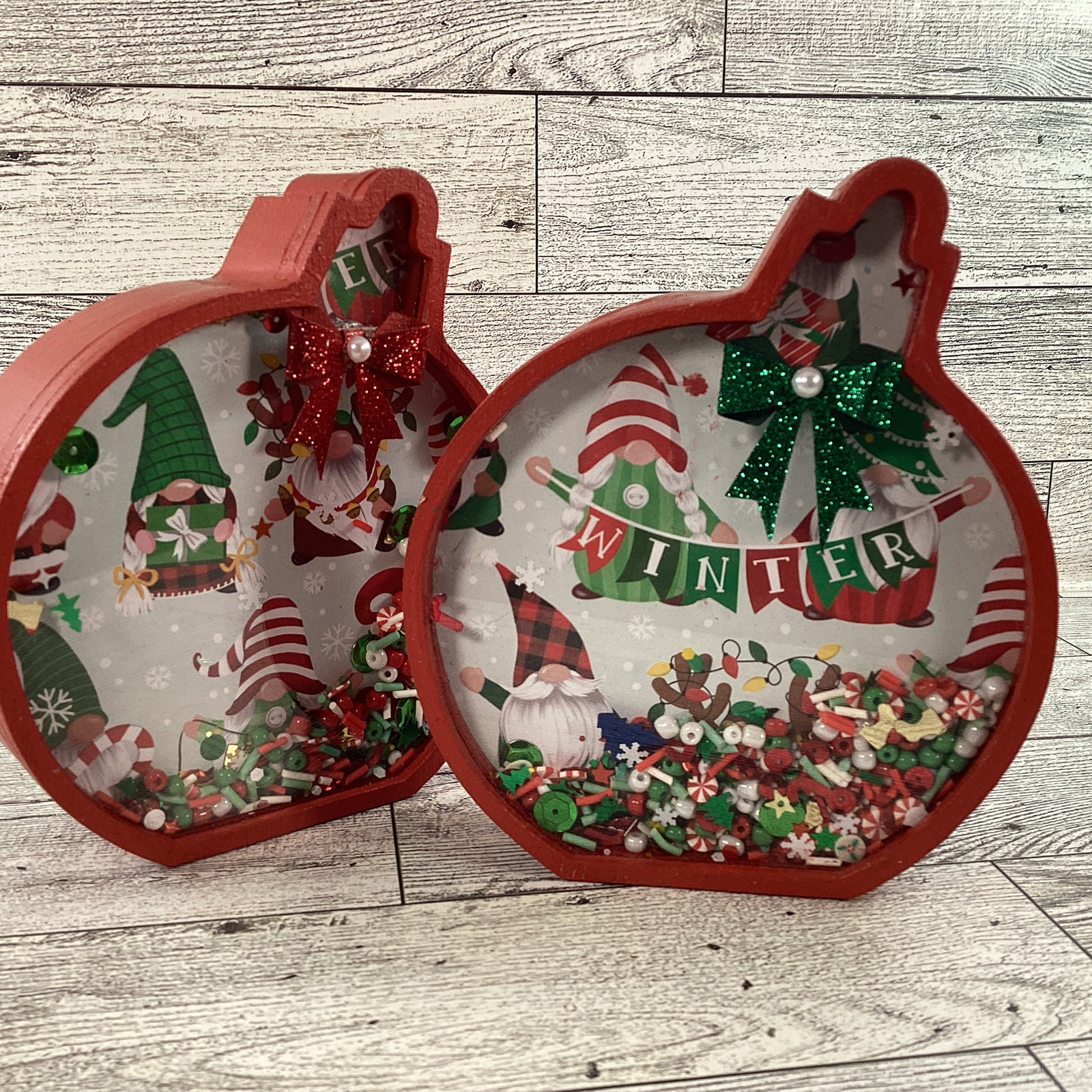 Christmas Decor -  Ornament Bulbs Chunky Wood Shaker Sitters 2pc Set