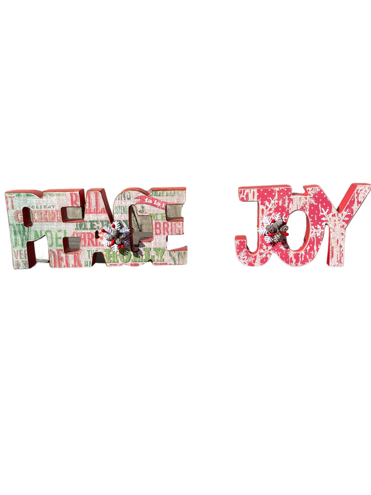 AGD Christmas Decor - Chunky Peace Joy Word Tabletop Signs 2pc Set