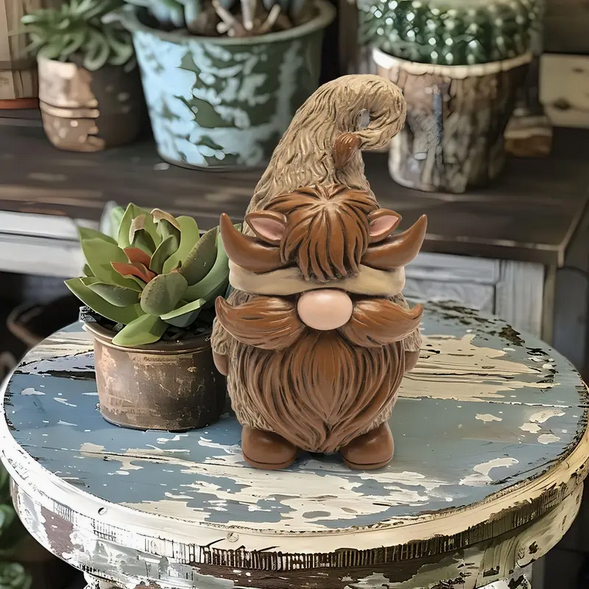 TM Home Decor - Highland Cow Chocolate Gnome Resin Figurine