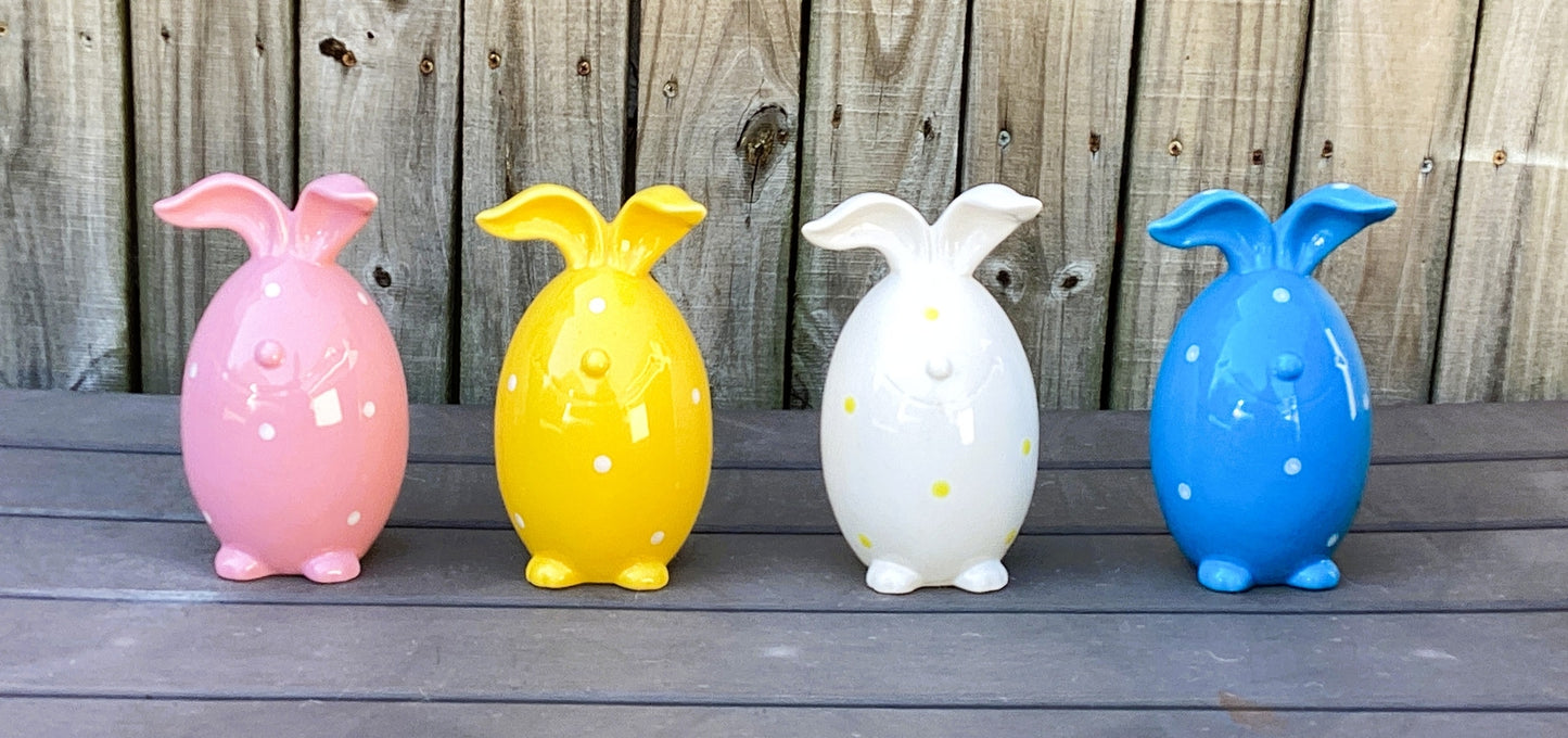 Darice Easter Decor - Ceramic Dolomite Happy Face Bunny Rabbit 4pc Set