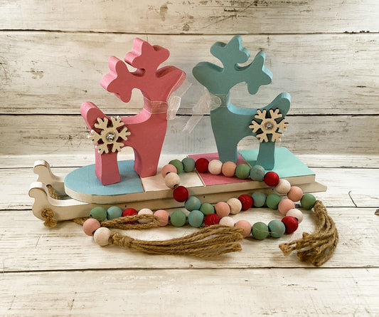 AGD Christmas Decor - Pastel Mid Century Sled Reindeer Tier Tray 4pc Set